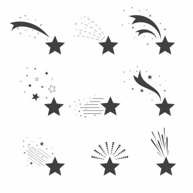 Silah, sabit yıldız kutsal kişilerin resmi. Göktaşları ve kuyruklu yıldızlar simgeleri. Falling stars farklı kuyrukları ile. Vektör