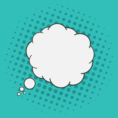 Düşünce balonu. Pop sanat çizgi roman tarzı. Yarı ton nokta arka plan. Vektör