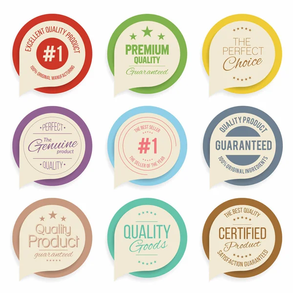Badges Etiketten Collectie Kwaliteit Verzekering Markeert Vector — Stockvector