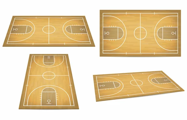 Terrain Basket Avec Sol Bois Vue Haut Perspective Vue Isométrique — Image vectorielle