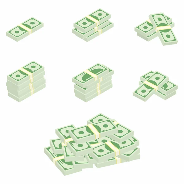 Δολάρια Πακέτα Των Τραπεζογραμματίων Διάφορες Γωνίες Διαφορετικές Στοίβες Και Σωρούς — Διανυσματικό Αρχείο