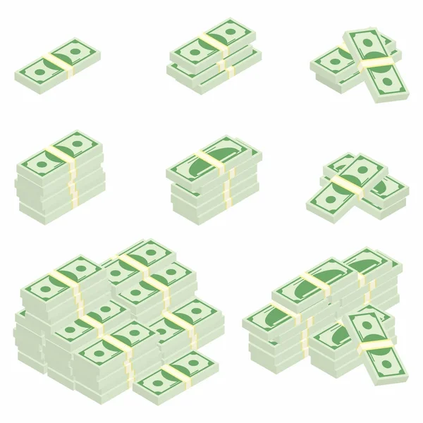 Δολάρια Πακέτα Των Τραπεζογραμματίων Διάφορες Γωνίες Διαφορετικές Στοίβες Και Σωρούς — Διανυσματικό Αρχείο