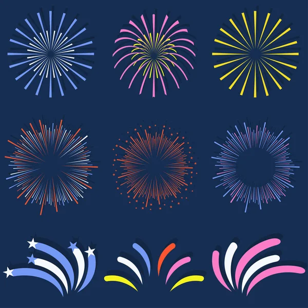 Conjunto Fogos Artifício Isolados Brilhante Colorido Monocromático Bolas Celebração Fogos — Vetor de Stock