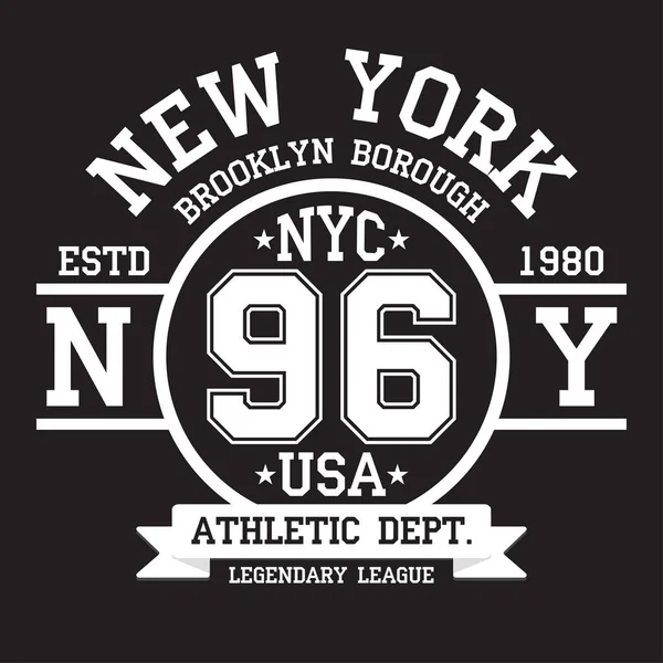 New York Brooklyn Tipografi Shirt Baskı Için Spor Atletik Tişört — Stok Vektör