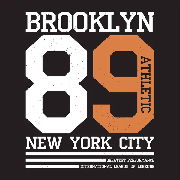 New York Brooklyn Tipografi Shirt Baskı Için Spor Atletik Tişört — Stok Vektör