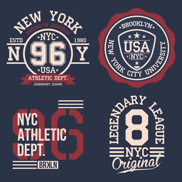 Vintage Labels Set Athletic Sport Typography Shirt Print Varsity Style — Stock Vector