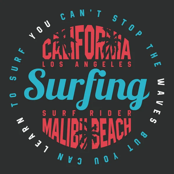 加利福尼亚冲浪排版为 T恤打印 T恤图形 — 图库矢量图片