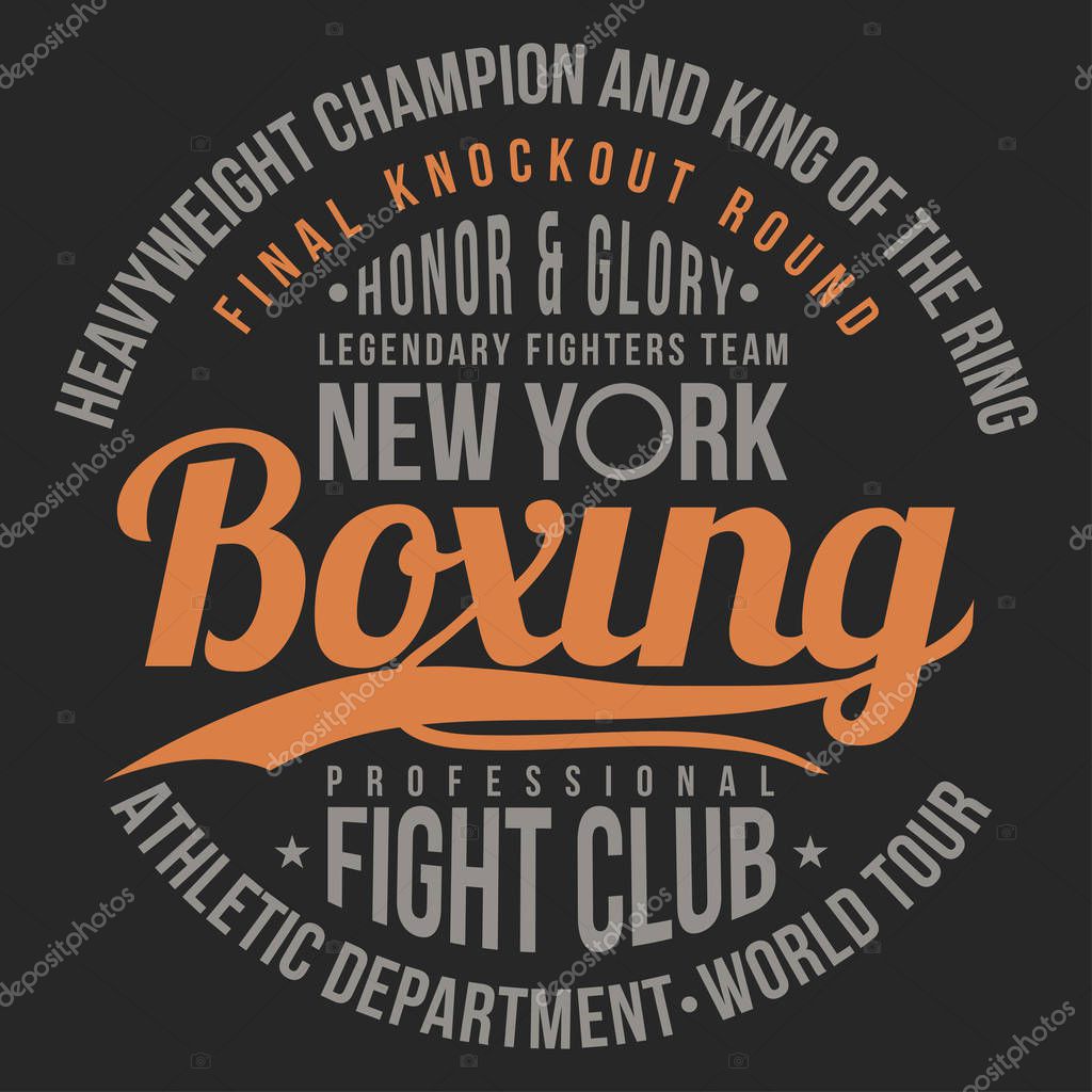 Boxing, fight club typography for t-shirt print, poster. T-shirt graphics. Vector