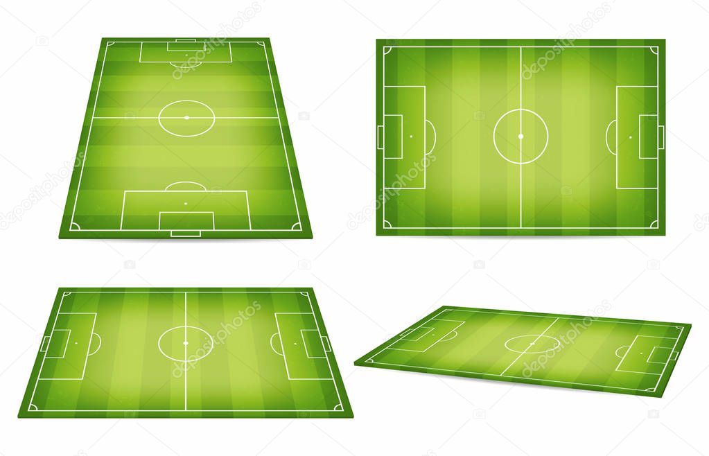 Soccer field collection. Football fields. Top view and perspective view. Vector