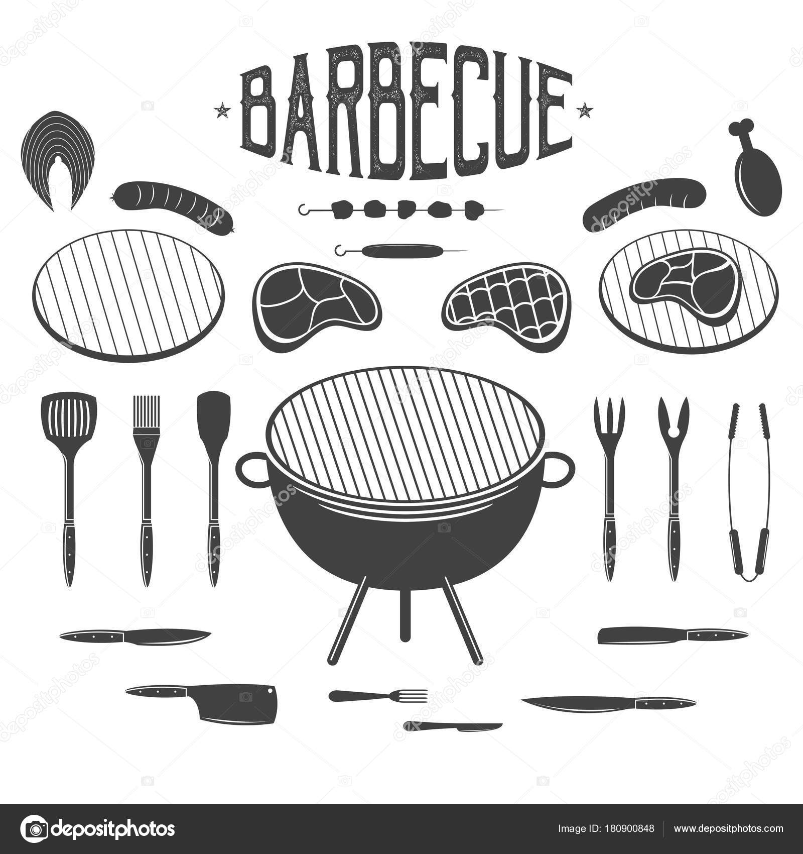 BBQ. Barbecue and grill design elements. Equipment, meat, chicken