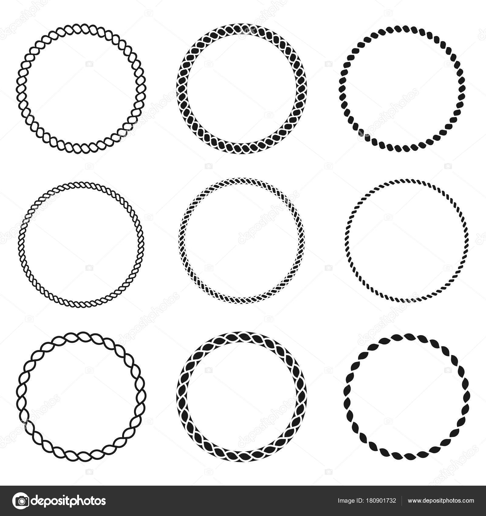 Rope frame. Set of round vector frames from nautical rope. Round