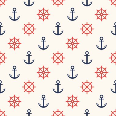 Deniz desen. Gemi dümen ve çapa, Donanma seamless modeli. Vektör