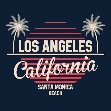 80s vintage California tipografi tarzı. Retro t-shirt grafik tropik cenneti sahne ve tropik avuç içi ile