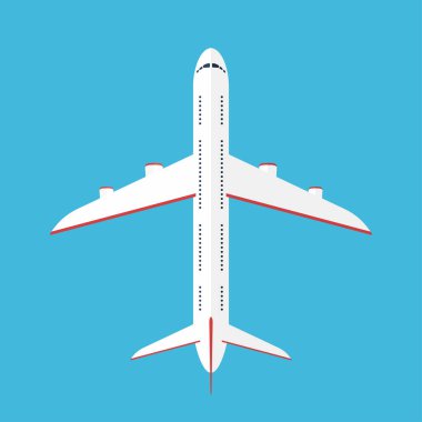 Uçak gökyüzünde. Ticari uçak yukarıdan üst görünümünde görüntüleme