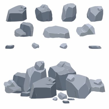 Kaya, taş koleksiyonu. İzometrik 3d düz tarzı farklı kayalar