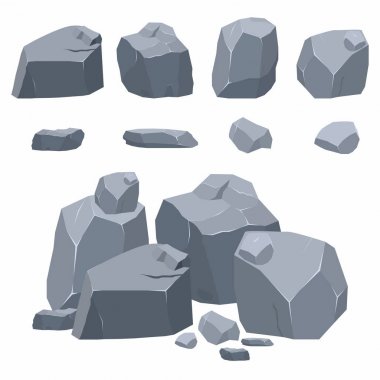 Kaya, taş koleksiyonu. İzometrik 3d düz tarzı farklı kayalar
