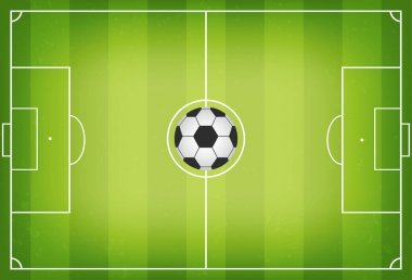 Futbol topu Merkezi ile futbol sahası. İle aşağı ezilmiş çim futbol sahası. Üstten Görünüm