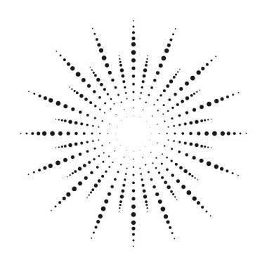 Noktalı resim etkisi. Güneş ışınları noktalı. Vintage sunburst arka plan