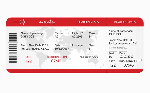 Airplane ticket. Boarding pass ticket template — Stock Vector