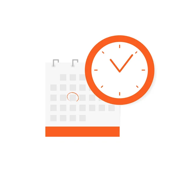 Horario, cita, concepto de fecha importante. Icono del calendario y el icono del reloj aislados sobre fondo blanco — Vector de stock