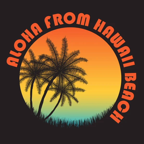 80s vintage Hawaii tipografi tarzı. Retro t-shirt grafik tropik cenneti sahne ve tropik avuç içi ile