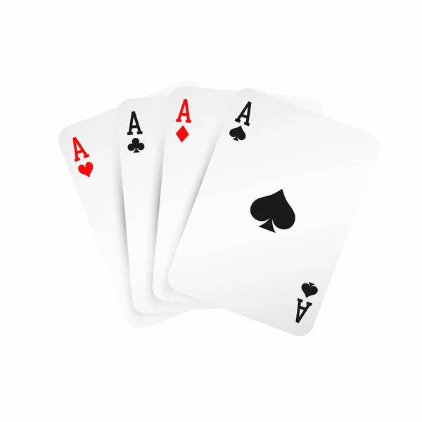 Quatro ases. Ganhar conceito de mão de poker. Jogando cartas isoladas no fundo branco — Vetor de Stock