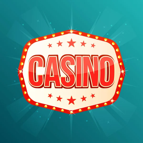 Casino banner. Retro light frame with glowing lamps — Stock Vector