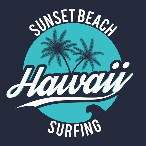 Tipografía deportiva de surf de estilo 80. Camiseta gráfica. Hawai tee gráfico — Vector de stock