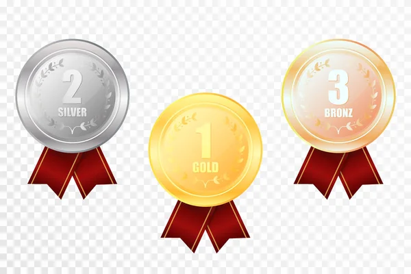 Satz Gold-, Silber- und Bronzemedaillen — Stockvektor
