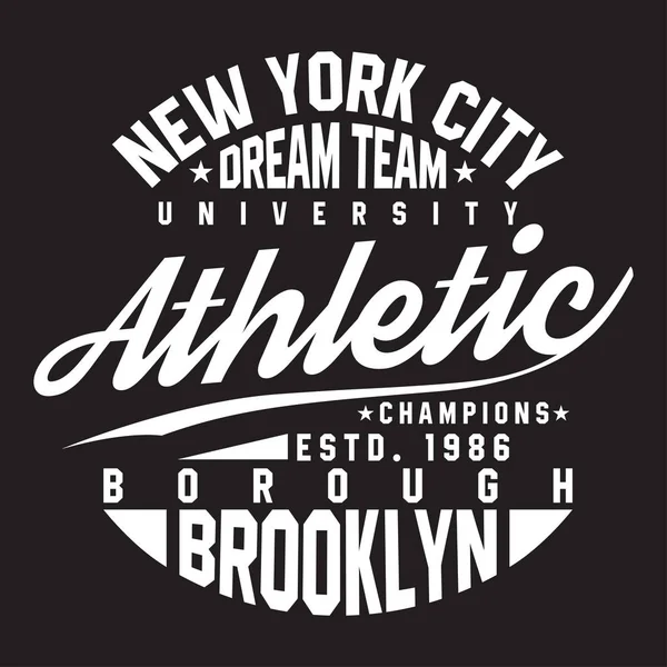 Νέα Υόρκη, Μπρούκλιν τυπογραφία για εκτύπωση t-shirt. Σπορ, Αθλητικό μπλουζάκι γραφικών — Διανυσματικό Αρχείο