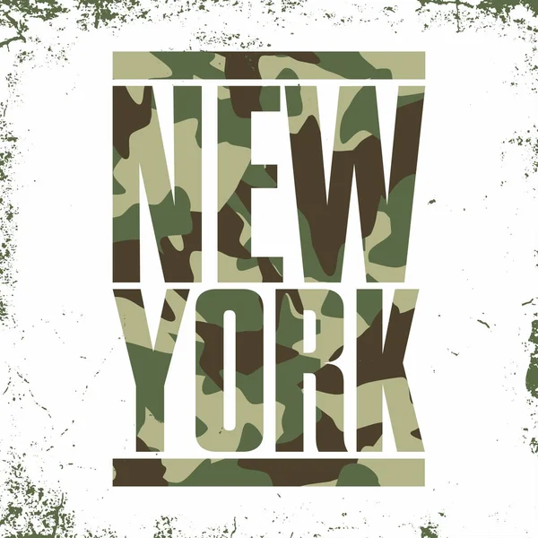 Typographie camouflage pour t-shirt imprimé. New York, université, graphisme de t-shirt athlétique — Image vectorielle