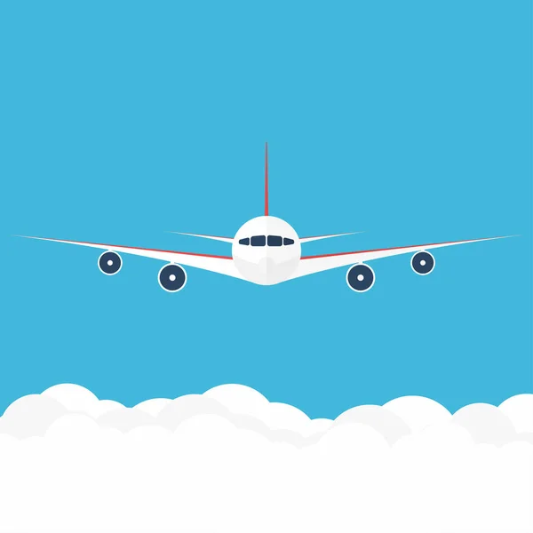 Avion dans le ciel. Avion commercial en vue de face — Image vectorielle