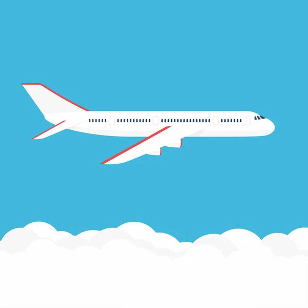 Avión en el cielo. Avión comercial en vista lateral — Vector de stock