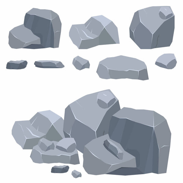 Rocks, stones collection. Different boulders in isometric 3d flat style