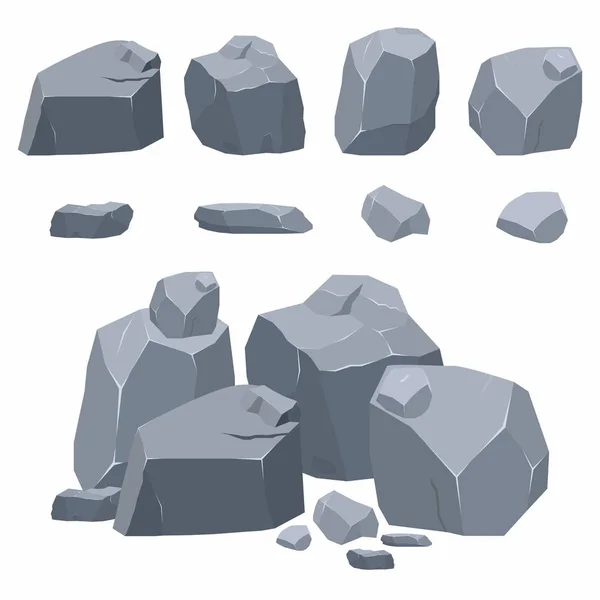 Felsen, Steinsammlung. verschiedene Felsbrocken im isometrischen 3D-Flachstil — Stockvektor