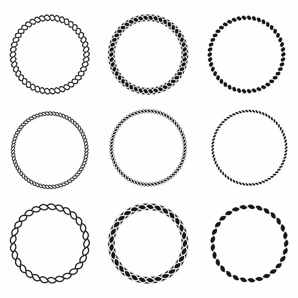 Kötél keret. Kerek vektor kockák a tengeri kötél halmaza. Kerek tengeri kötél, dekoráció — Stock Vector