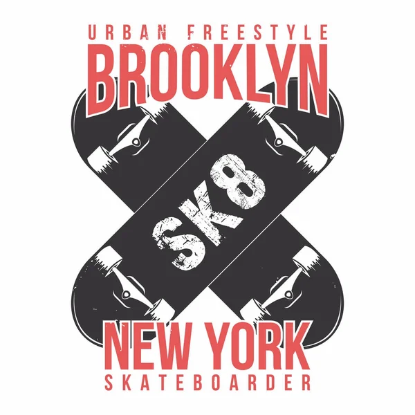 Skateboarding t shirt gráfica. Patinação urbana, Nova Iorque. Vintage tee gráfico — Vetor de Stock