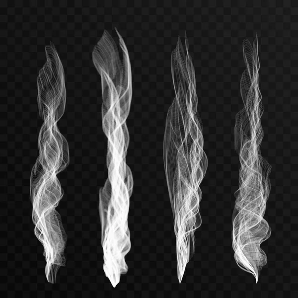 Ondas de humo sobre fondo transparente. Olas de humo de cigarrillo, vapor caliente, niebla — Vector de stock