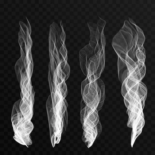 Ondes de fumée placées sur un fond transparent. Ondes de fumée de cigarette, vapeur chaude, brouillard — Image vectorielle