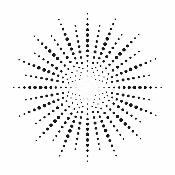 Noktalı resim etkisi. Güneş ışınları noktalı. Vintage sunburst arka plan — Stok Vektör