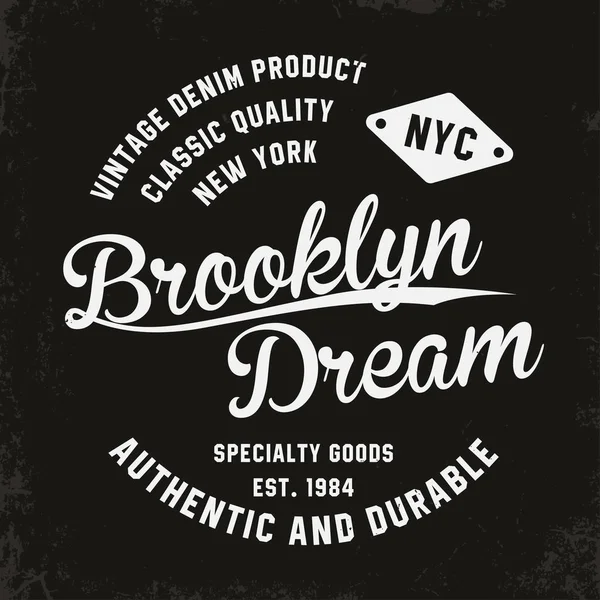 老式的, 布鲁克林印刷的 t恤打印。高级老式 t恤图形 — 图库矢量图片