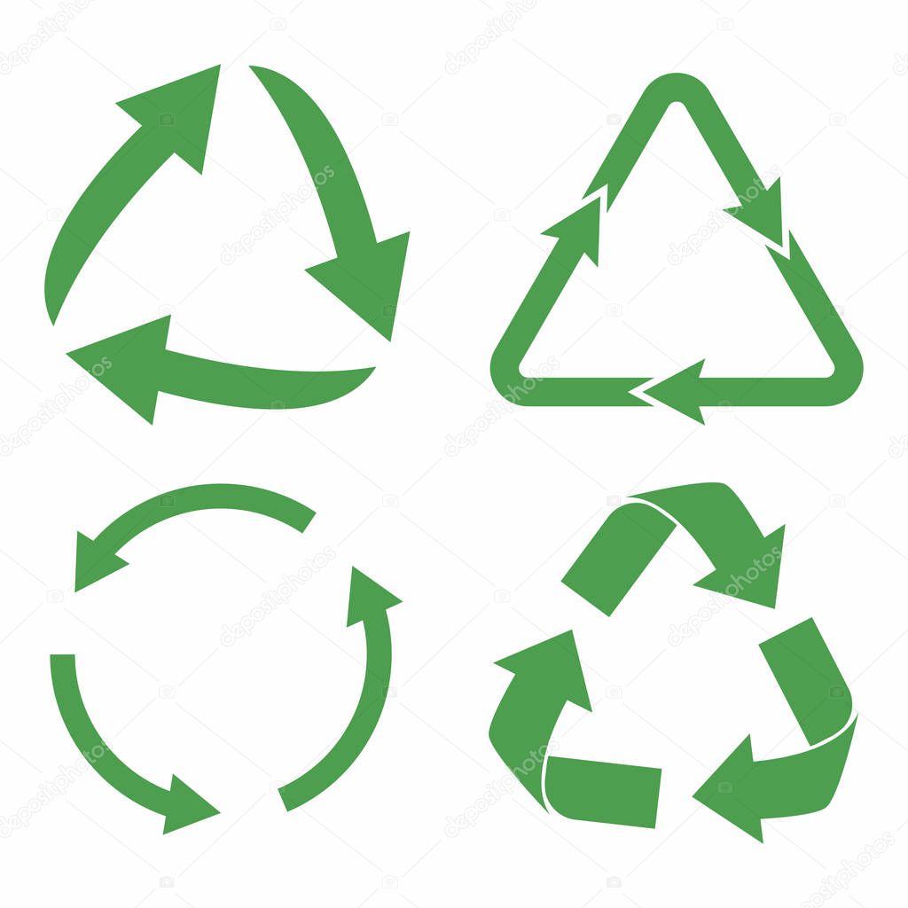 Recycle icon set. Green eco cycle arrows. Recycle symbol in ecology