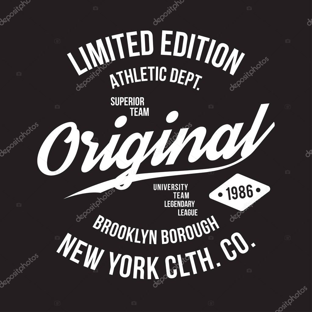 New York, Brooklyn typography for t-shirt print. Sports, athletic t-shirt graphics. Vector