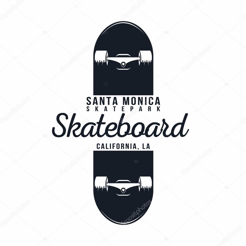 Skateboarding t shirt graphic. Urban skating. Santa Monica, California skatepark. Vintage tee graphic. Vector