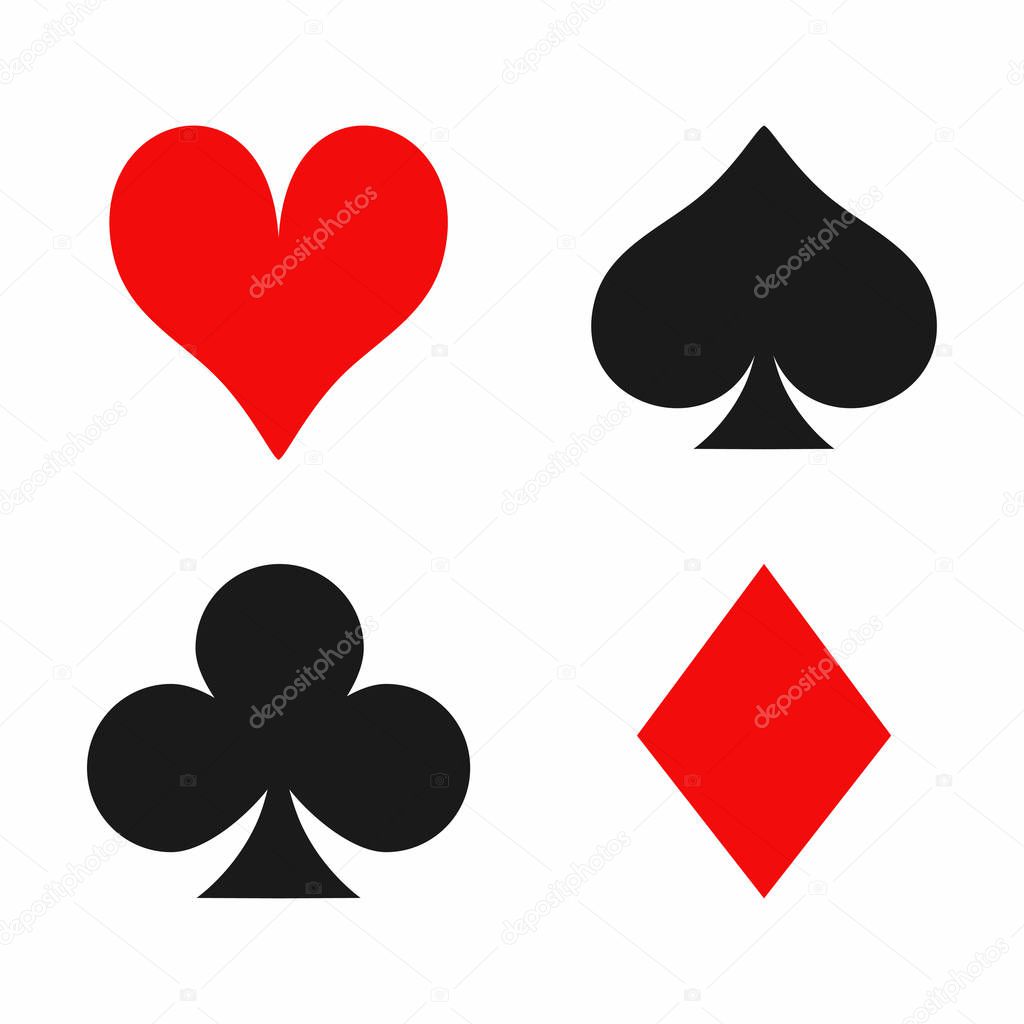 Playing card suits isolated on white background. Spade, diamond, heart and club. Vector