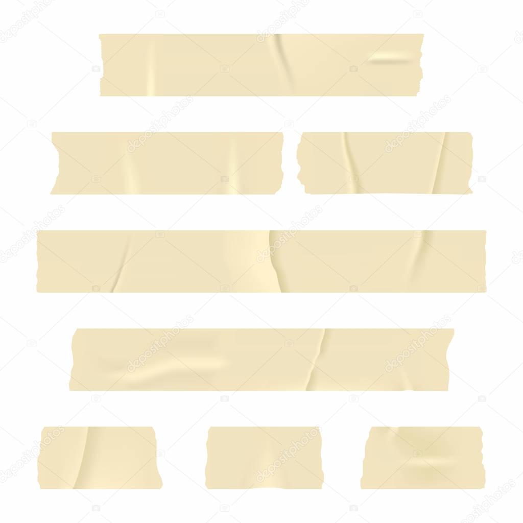 Adhesive tape. Set of realistic sticky tape stripes isolated on white background