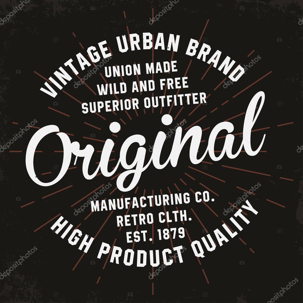 Vintage typography for t-shirt print. Premium vintage t-shirt graphics with retro sun rays on background, retro badge. Vector