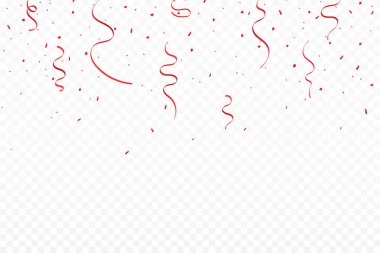 Kırmızı, Festival arka plan kırmızı kurdele ve konfeti. Düşen konfeti ve izole şeritler