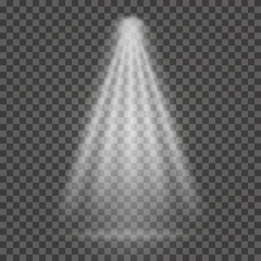 Işık demeti saydam arka plan üzerinde. Projektör, sahne aydınlatma için parlak spot ışık demeti