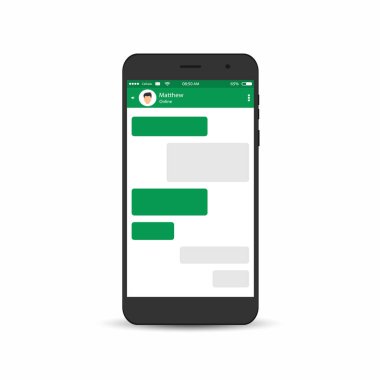 Messenger ve sosyal ağ kavramı. Boş konuşma balonları ekranda. Boş mesaj ile Smartphone